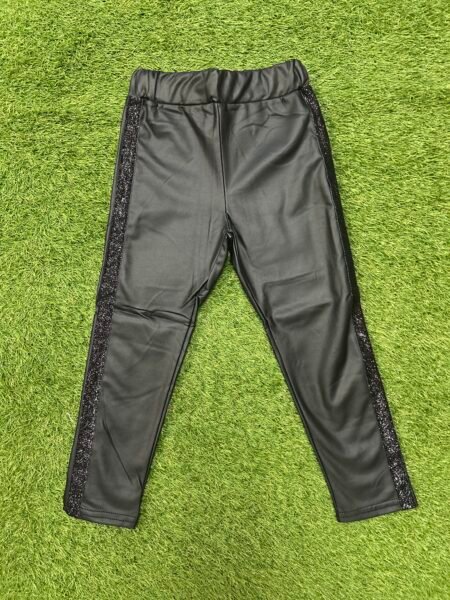 Black Leather Look Leggings (Glitter Stripe)