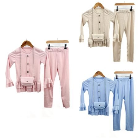 Girls Peplum Ribbed Set With Bag