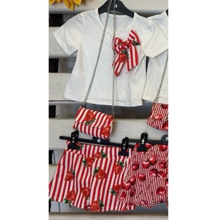 Red Strawberry Short Set With Bag