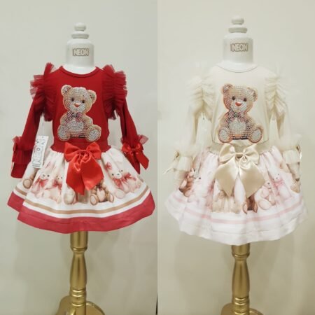 Two Tone Tulle Teddy Bear Neon Skirt Set