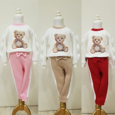 Girls Diamonte Teddy triple bow tracksuit