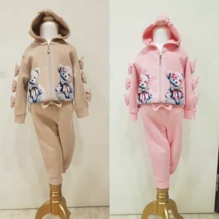 Girls Double Teddy Diamonte Bow Tracksuit