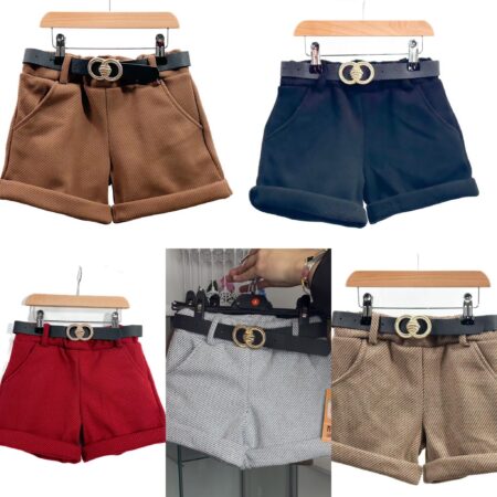 Kids Plain Shorts With Belt