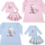 Girls Beauty Teddy & Crown Skirt Set