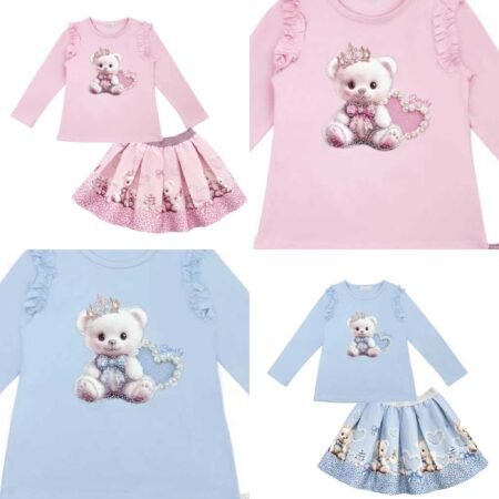 Girls Beauty Teddy & Crown Skirt Set