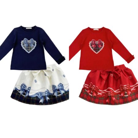 Girls Tartan Heart Diamond Stone Skirt Set (YG21)