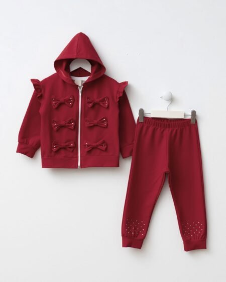 Red Triple Bow Diamonte Tracksuit 3Pc set
