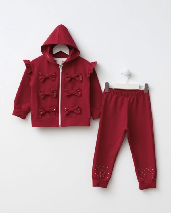 Red Triple Bow Diamonte Tracksuit 3Pc set
