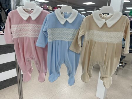 Little Dreams Velour Block Smocked Sleepsuit / Babygrow