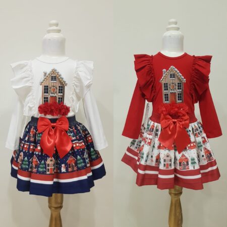 Neon Christmas House Skirt Set