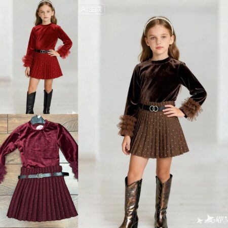 Macey Diamonte Pleated Skirt Belt & Top Set