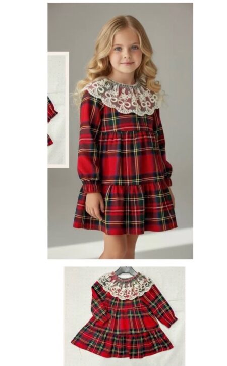 Dainty Darlings Lace Trim Tartan Dress