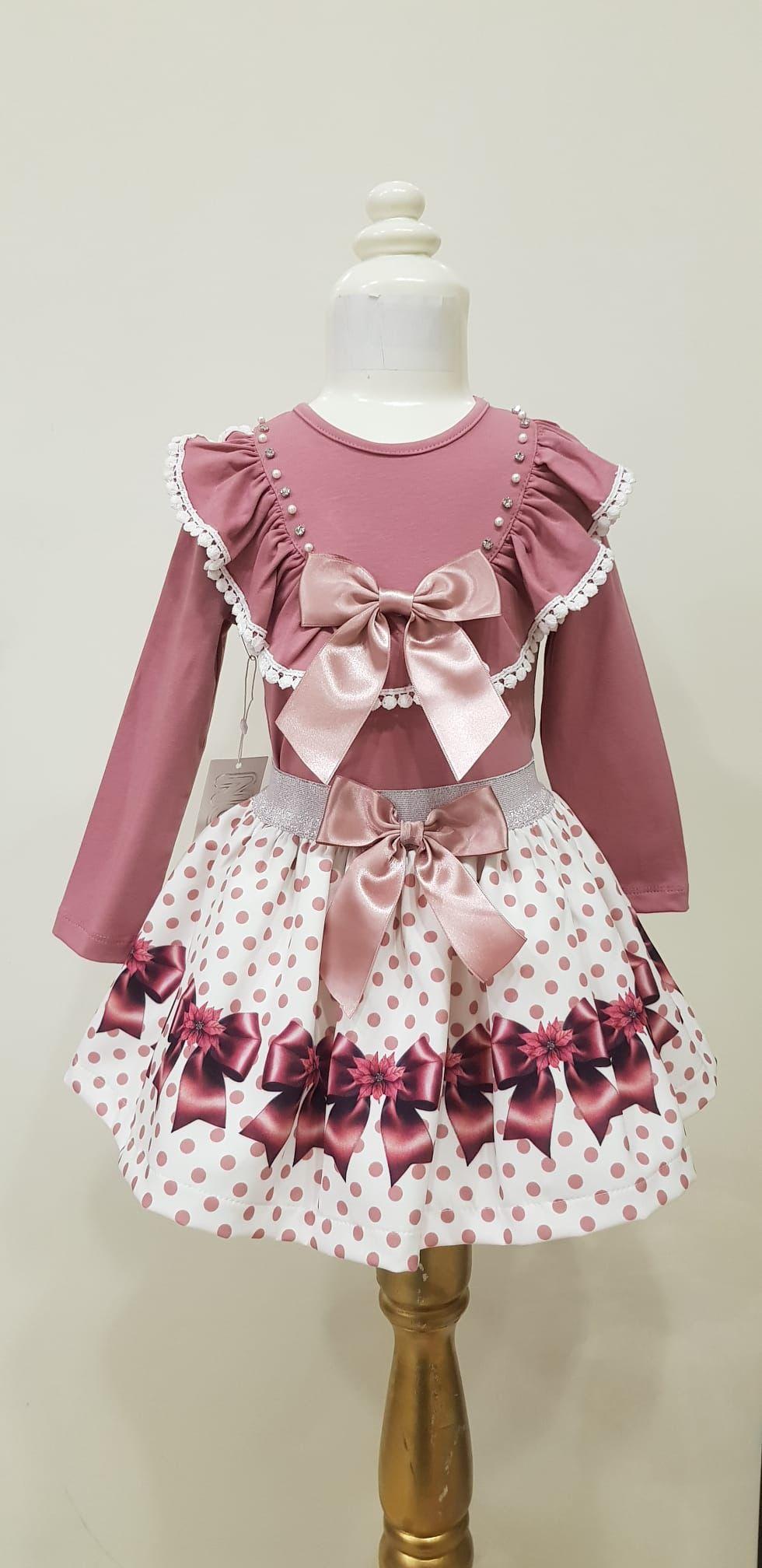 Dainty Darlings Neon Bow Pearl Children’s Skirt Set - Image 2