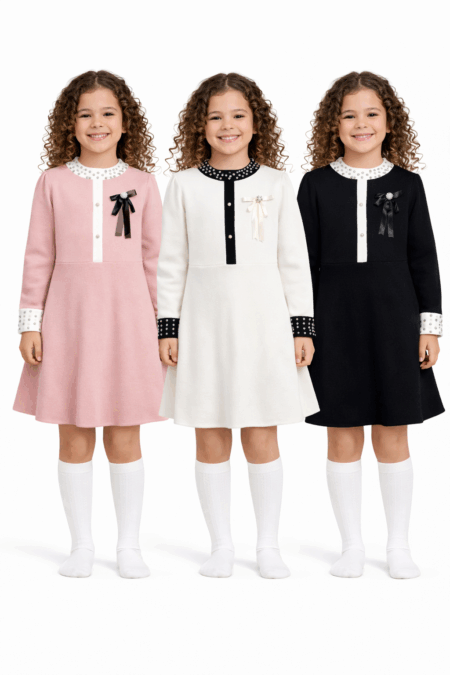 Regan Pearl Neck Button Dress 3001